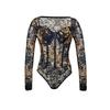 Retro Floral Lace Long Sleeve Underwire Bodysuit