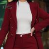 2 Teile/Satz Damen Formeller Mantel Hosen Set Lange Ärmel Doppelknöpfe Enge Taille Strickjacke Mittellange Jacke Gerade Hohe Taille Hose Formelles Geschäft