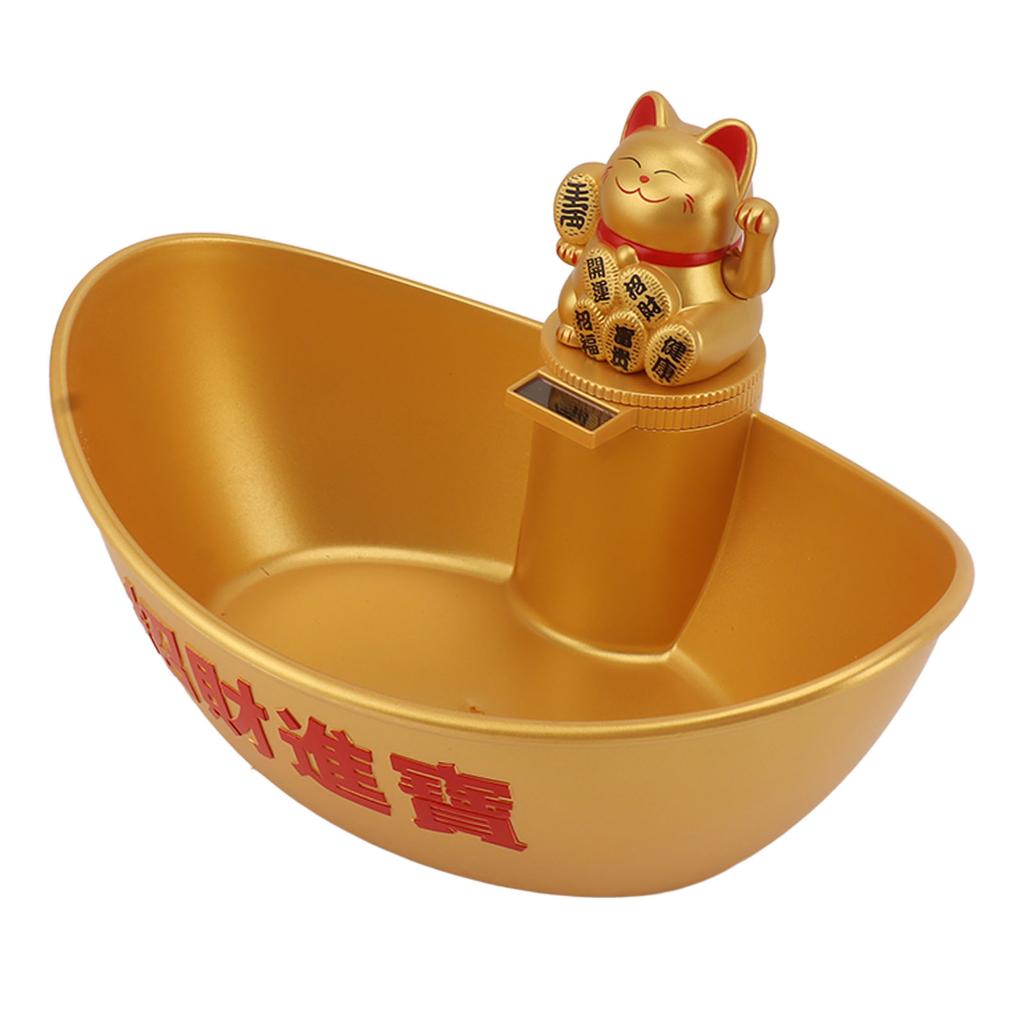 Gold Ingot Solar Energy Lucky Cat Ornament Solar Wealth Welcome Waving Hand Fortune Cat Statue Good