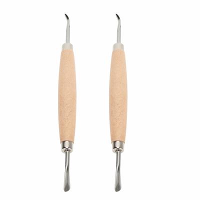 2pcs Metal Tip Leather Carving Tools Wooden Handle Leather Press Rub Tool  For Doll Making