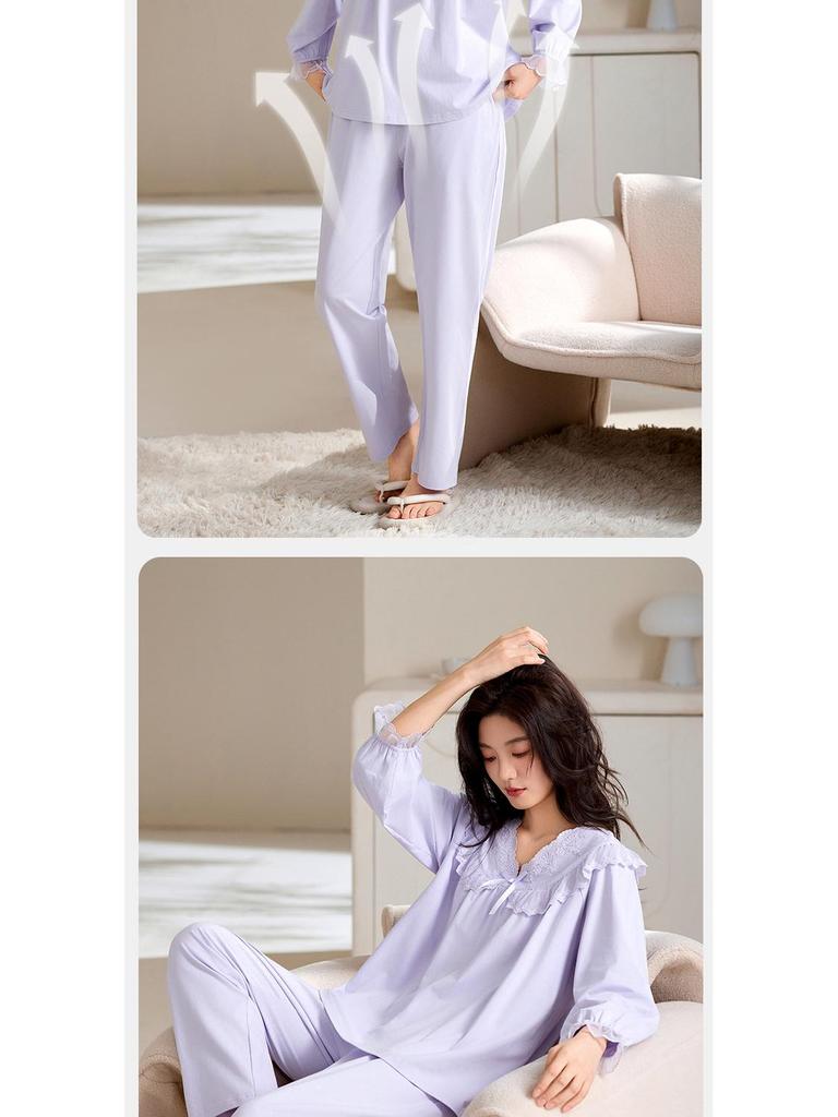 Women's Long Sleeve Modal Cotton Pajamas - Thin, Plus Size Home Wear for Middle-Aged Moms, Ideal for Spring, Autumn, and Winter