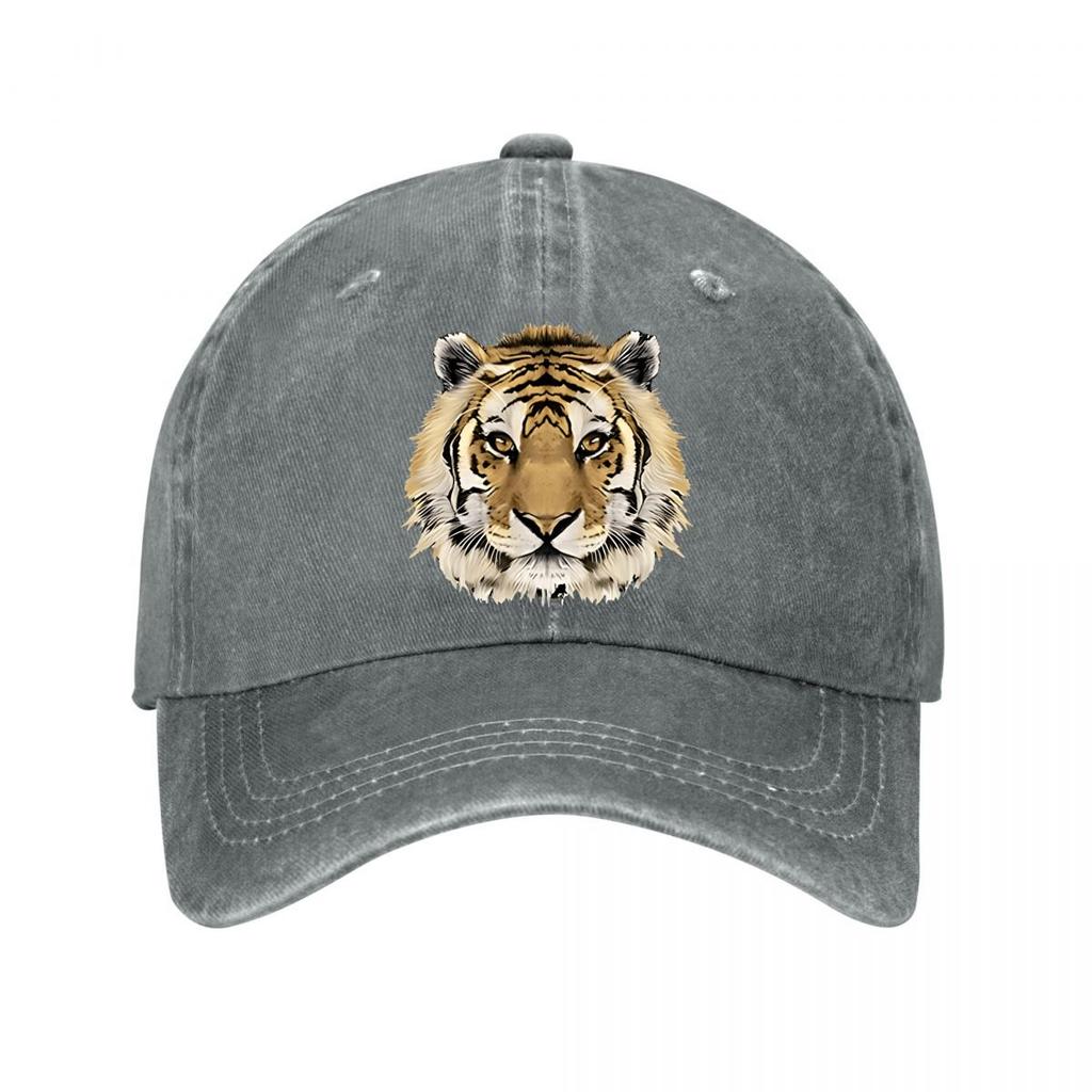 Tiger Head Print Black Cap New Vintage Washed Baseball Cap