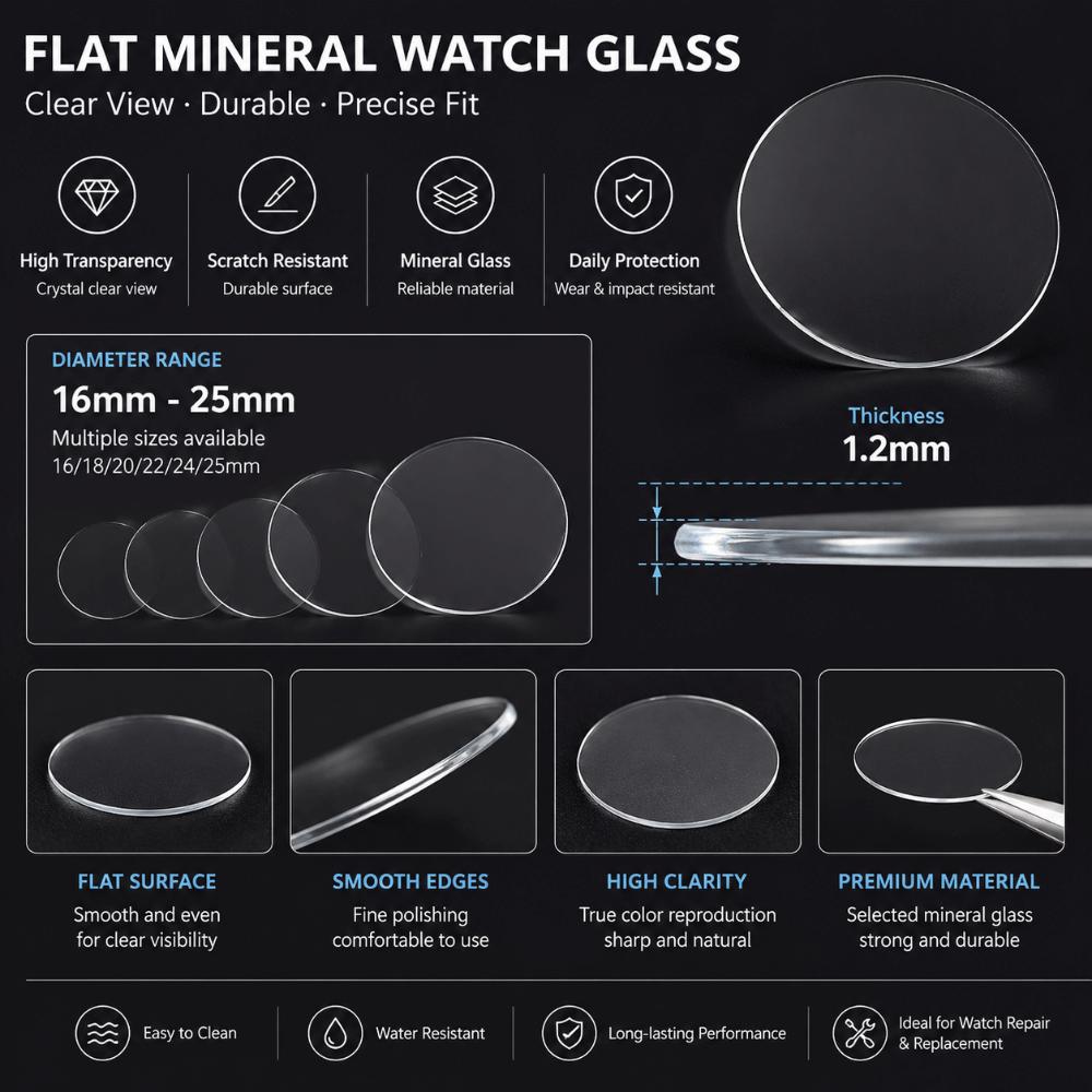 Flat Mineral Watch Glass Plane Watch Crystal High Quality Sapphire Watch Glass  Watch Repair