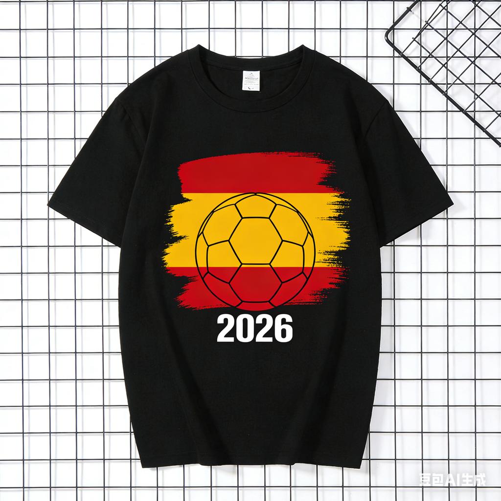 2026 Summer New Design Spanish Flag Pattern TShirt HighQuality Fashion Casual Breathable Mens Roundneck Printed TShirt