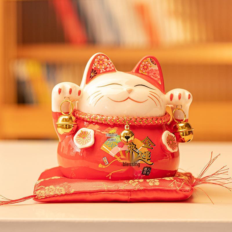 Lucky Cat Ceramic Piggy Bank | Creative Japanese Ornament | Cute Mini Gift for Birthdays or Store Opening