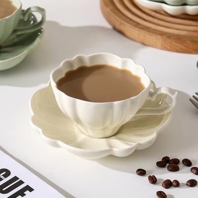 French Flower Shape Ceramic Cup Dish Sets Household Exquisite Handle Personalized Elegant Coffee Cup Fashion Afternoon Tea Mug