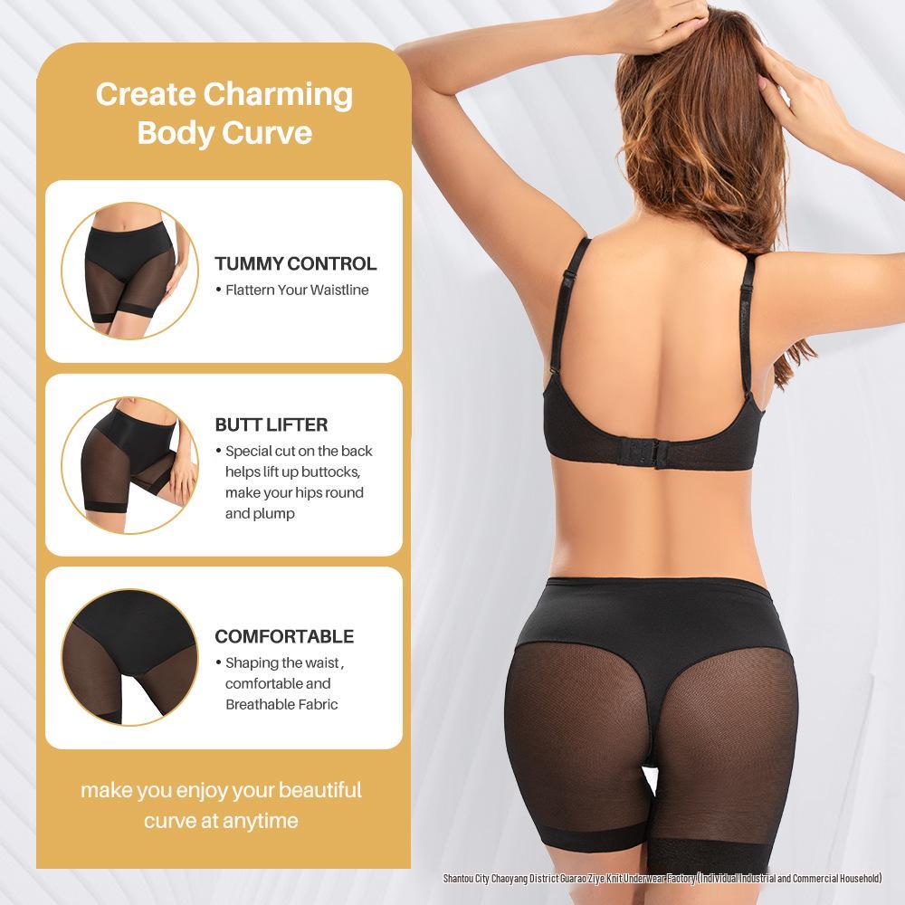 European & American Women's Seamless Mesh Boxer Briefs with Antibacterial Cotton Crotch - Sexy Mid-Low Waist Shaping Underwear