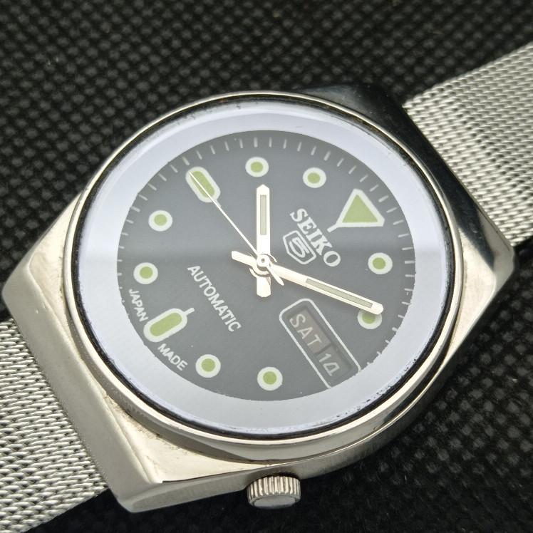 USED VINTAGE SEIKO 5 AUTOMATIC 6309A JAPAN MENS D/D BLUE WATCH 595a-a312343-2