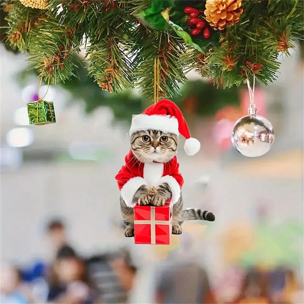 Cute Christmas Advent Calendar Christmas Tree Cat Pendant Xmas Countdown Calendar 2D Acrylic Cat Hanging Pendant for Cat Lovers