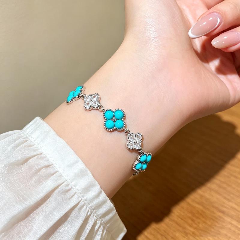 Fresh Turquoise Four-Leaf Clover Bracelet - Adjustable Women's Jewelry for Holidays & Everyday Wear