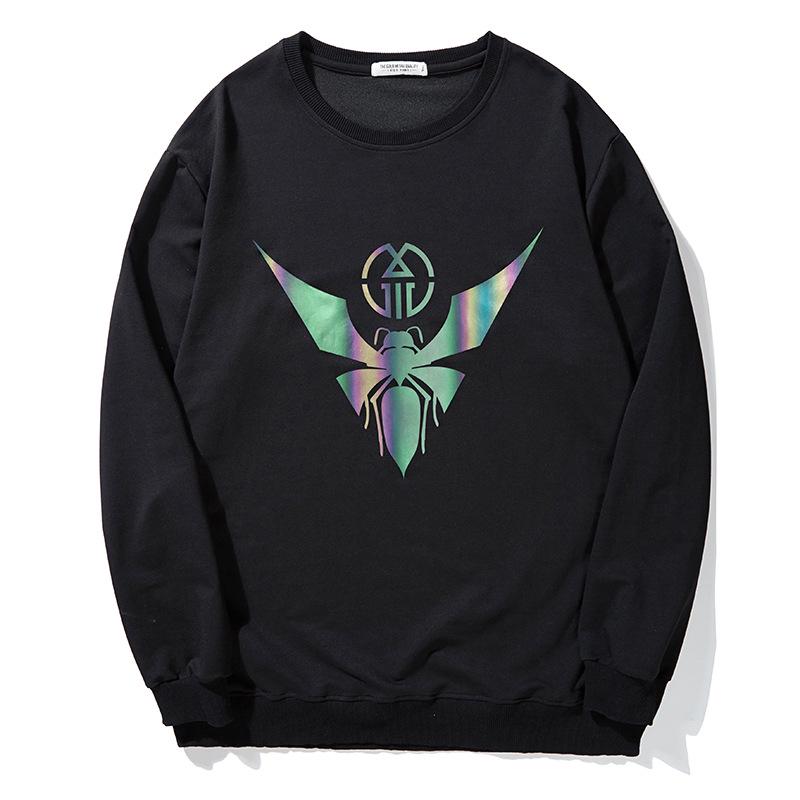 

Men s Plus Size Fleece-Lined Sweatshirt - Reflective Print, Loose Fit, Crew Neck, Long Sleeve, Casual R2317 6XL чёрный