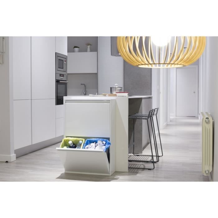 Arregui Basic CR601-B Poubelle de recyclage en acier, poubelle de tri sélectif, 4 seaux, 4 x 17L (68L), blanc