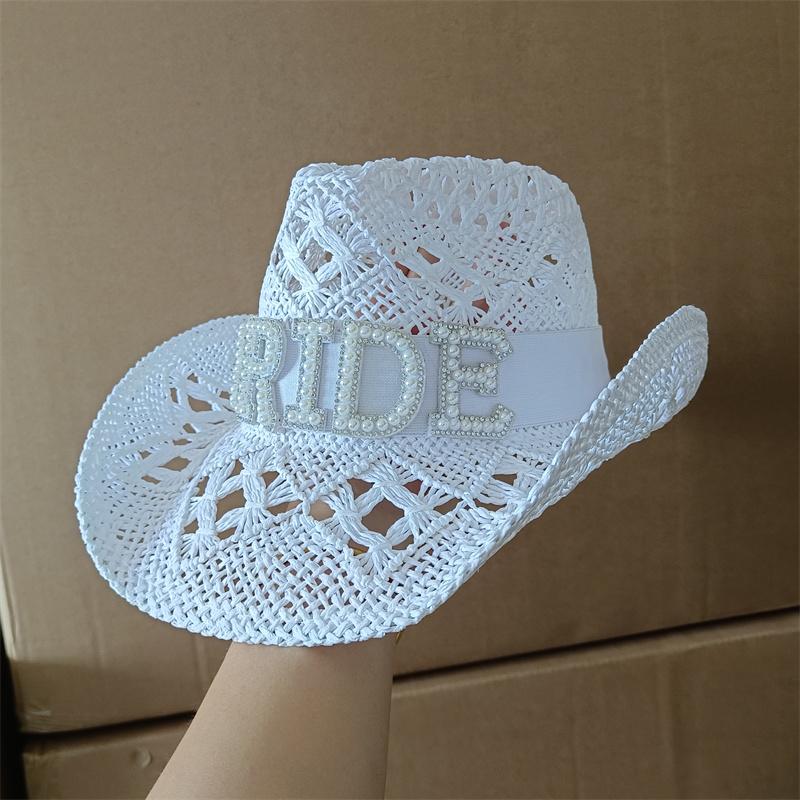 Bridal Malan Flower Style Cowboy Hat All Kinds of Hats for All Seasons Summer Beach Hat Elegant Cowboy Hat Pearl Accessories