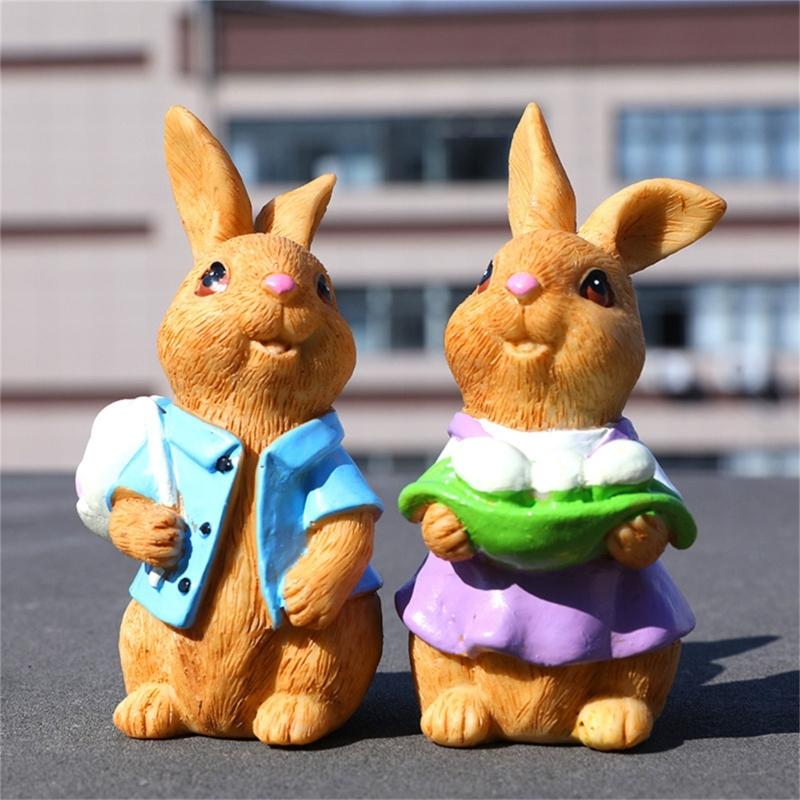 Handcrafteds Easters Bunnys Resins Figurine for Festive Home Decoration and Seasonal Celebration