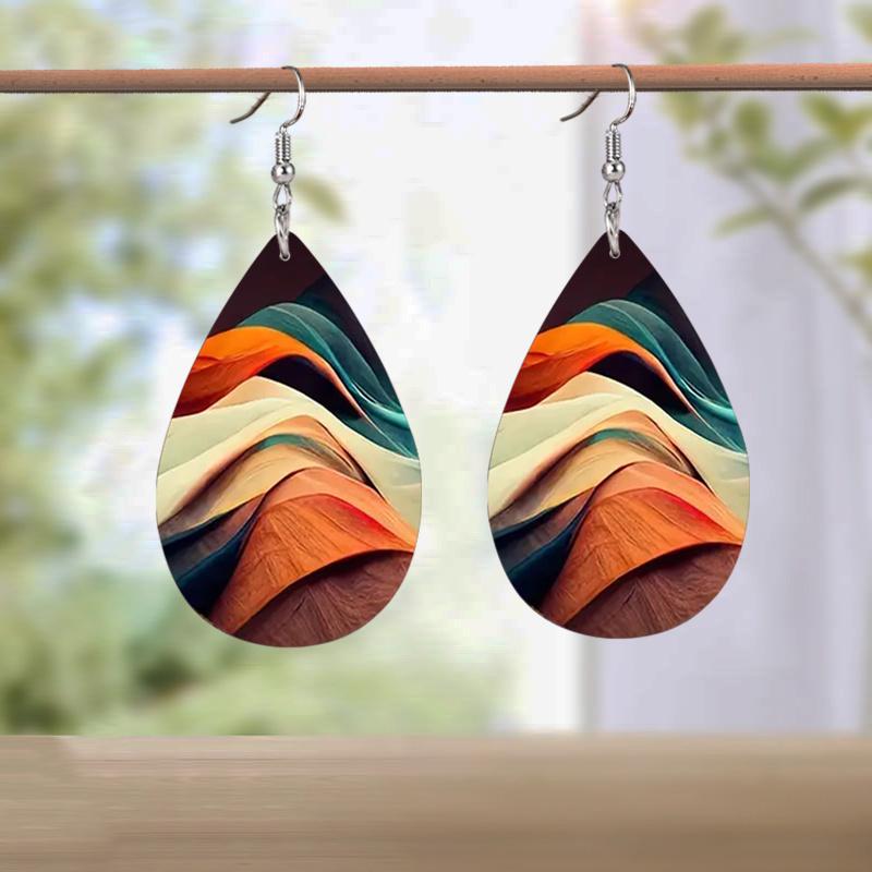Colorful Mountain Abstract Painting PU Leather Earrings for Women Creative Lively Earrings Tears Earrings Jewelry Matching for Wedding Gift