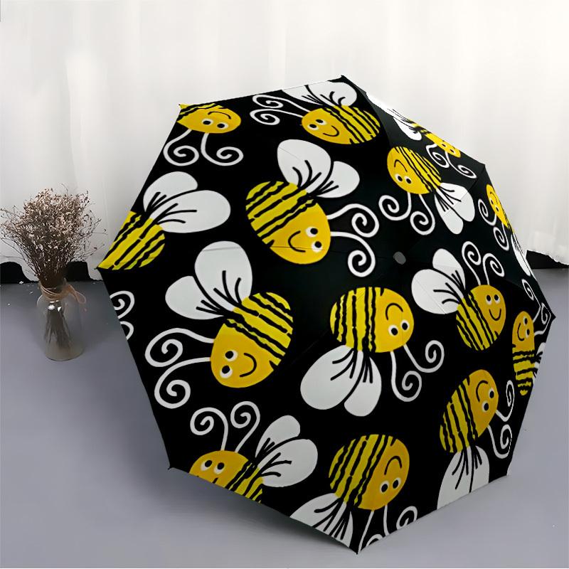 1pc Bee Pattern Automatic Open/Close Umbrella - Compact Travel Umbrella with 8-Rib Durable Frame, Lightweight & Portable Design z07