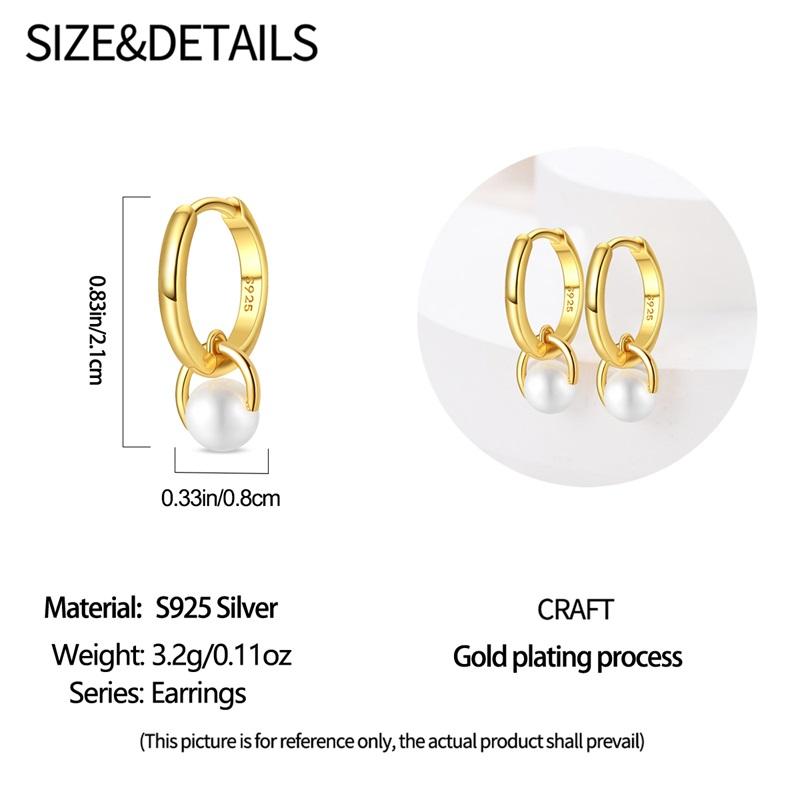 100% 925 Silver Pearl Golden Geometry Hoop Earrings For Women Fashion Birthday Party Wedding Jewelry Engagement Jewelry