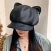 Fashion Versatile Hat Women's Sweet and Cool Wind Cat Ears Leather Octagonal Hat Autumn and Winter Versatile Face Small Winter Hat