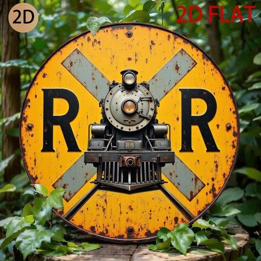 Vintage Rustic Metal Train Wall Sign 2D Flat Retro Tin Art Decor for Garage Bar Man Cave 8x12 Inch