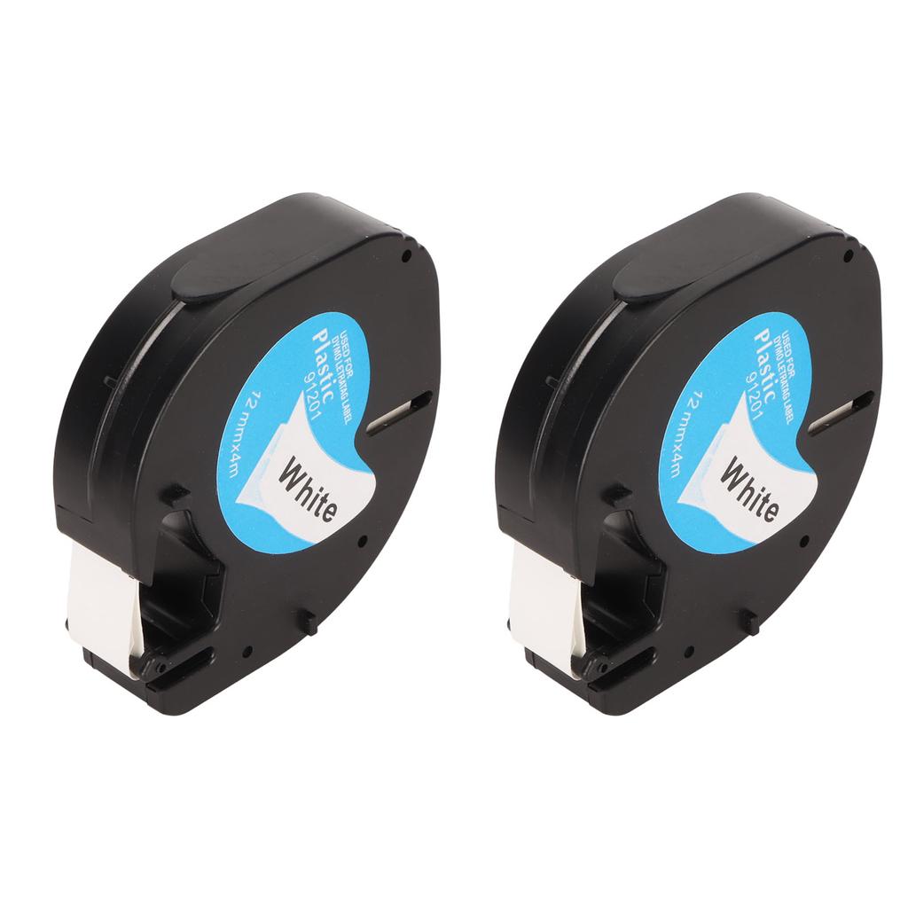 2Pcs Label Maker Tape 12mm Wide 13ft Long Waterproof Oil Resistant Black On White Labeler Tape for