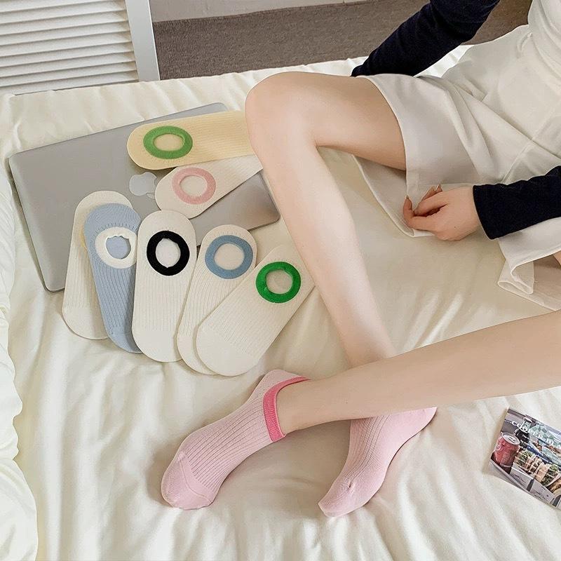 New 5 Pairs Summer Cotton Non Slip Invisible Heel Socks Thin Ice Cream Color Block Boat Socks Sweat-absorbing Women Children