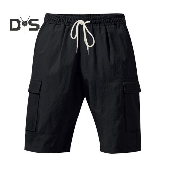 Pantaloni scurți de vară pentru bărbați, de culoare solidă, ocazional, în stil obișnuit, cu curele elastice, șnururi, respirabili