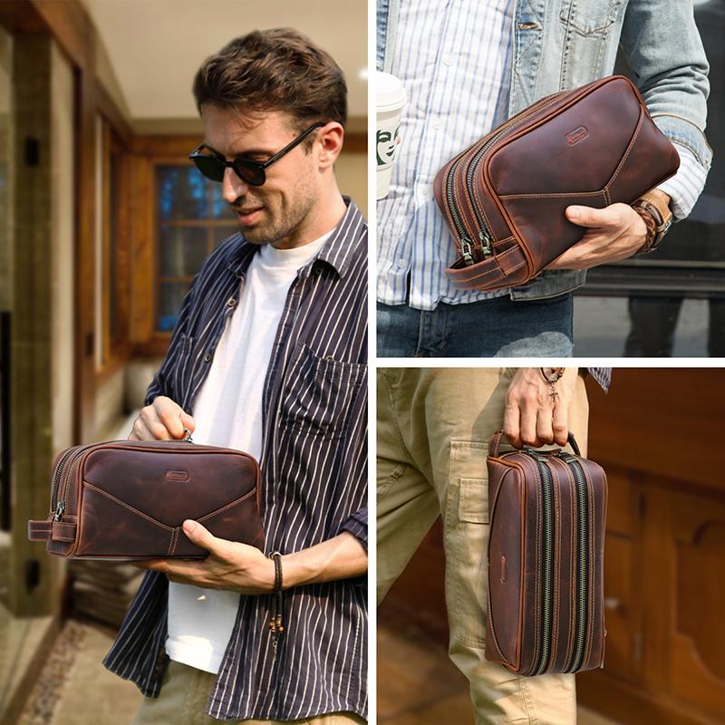 CONTACT'S Taštička na kosmetiku z pravé kůže ve vintage stylu pro muže, kosmetická taštička, cestovní taštička, pánská toaletní taštička, taštička na mytí