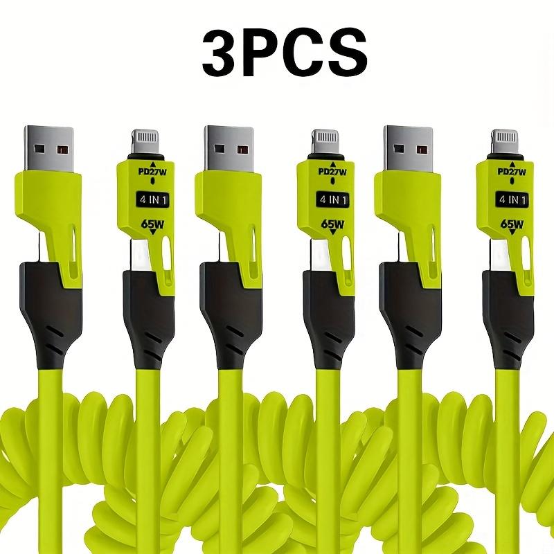 3pcs 4-in-1High-Speed Charging Cable USB Cable Travel Car Charging The Best Choice Spring Telescopic Charging Cable for SamSung Xiaomi for Huawei OPPO