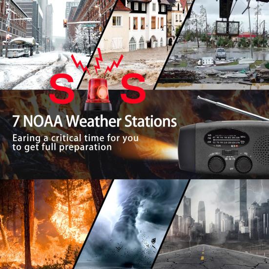 Solar Emergency Radio with LED Flashlight SOS Alarm Weather Forecast Emergency Crank AM/FM Radio USB Mobile Phone Charger