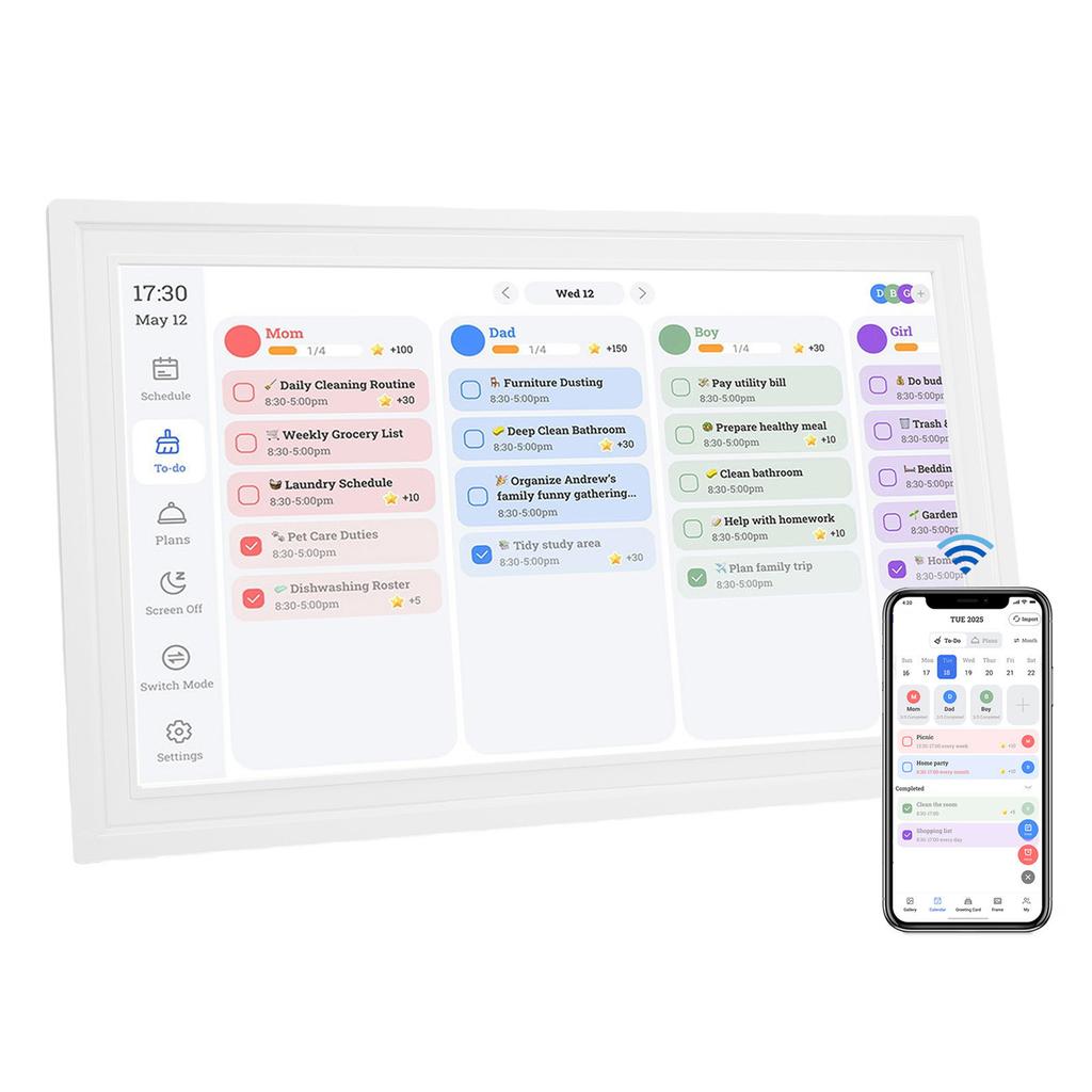 Smart Digitaler Kalender 15,6 Zoll HD Touchscreen WLAN Digitaler Bilderrahmen e Familienkalender Planer mit APP für   9.0