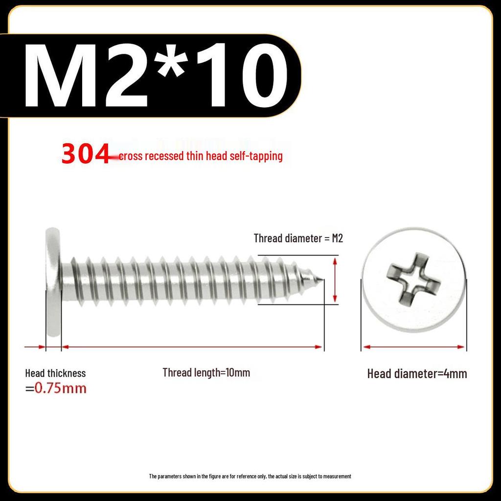 Yigu 304 Stainless Steel Phillips Thin Flat Head Self-Tapping Screw M2-M8, Countersunk Pointed Tail