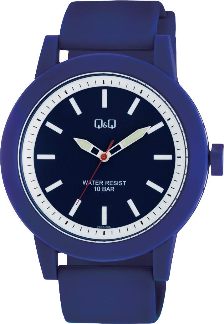 

Cue Cue Analog Watch with Big Urethane Blue Dial & VS56-005 Men s Face, Waterproof, Strap, синий