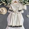2026 Summer European French Slim Knit Dress – Short Sleeve Round Neck, Hip Wrap Skirt for Women