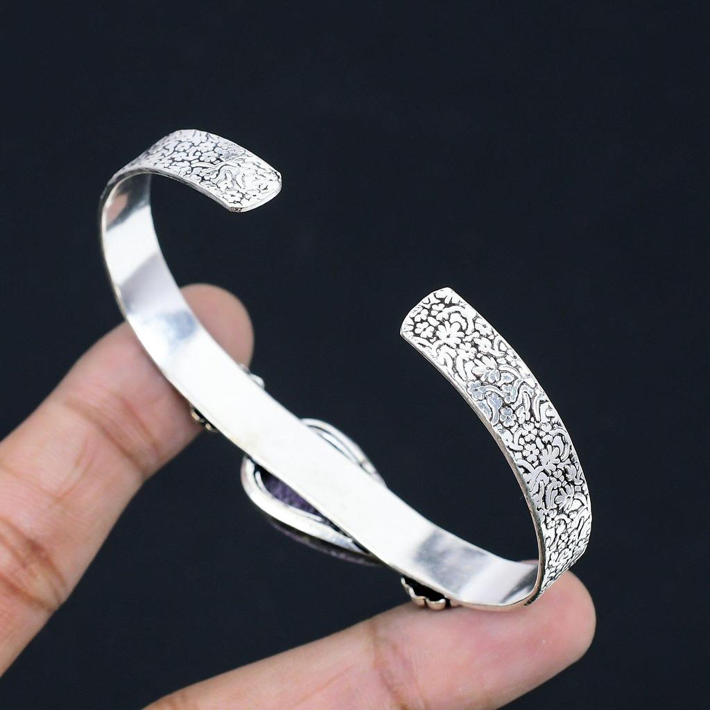 Womens day Deal Pear Natural Purpurite Boho Bangle Bracelet 925 Sterling Silver