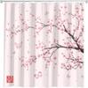 Cherry Blossom Shower Curtain Pink Plum Floral with Butterfly Flower Japanese Asian Watercolor Cute Branch Scenery Wildflower