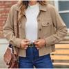 Autumn Women Fashion Casual Coat Button Down Tops Solid Turn-down Collar Long Sleeve Office Lady Crop Jackets