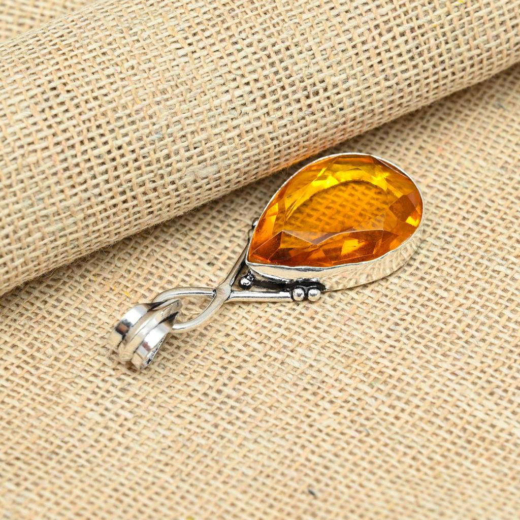 Wisiorek z miodowego topazu ze srebra próby 925, ręcznie wykonany, na prezent świąteczny