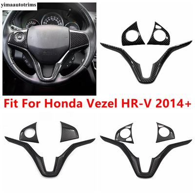 For Honda Vezel HR-V 2014 -  ABS Carbon Fiber Car Steering Wheel Button Frame Decoration Cover Trim Accessories Interior