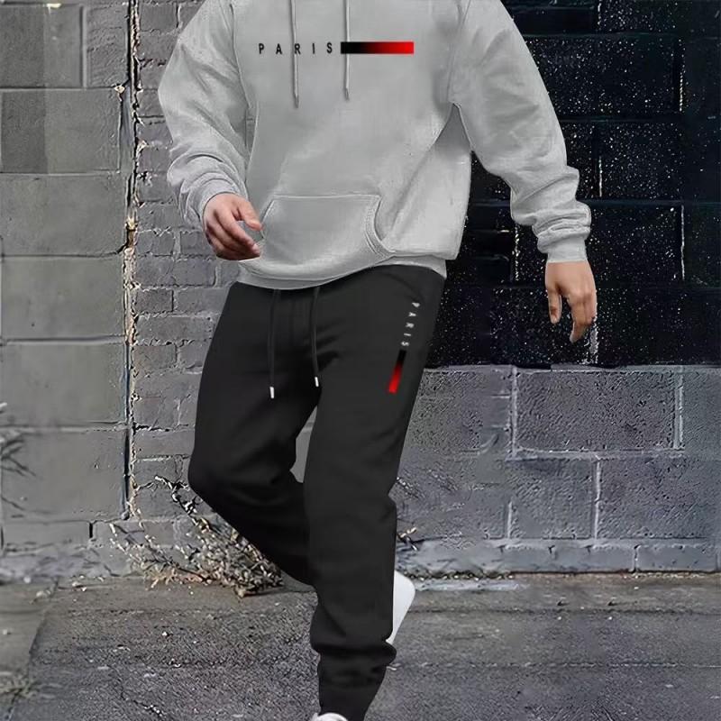 Mens Hooded Sweatshirt Set Long Sleeve Top Pants Casual Sportswear Loose Fit