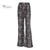 Women Long Pants Elastic High Waist Wide Leg Trousers with Pockets Leopard Print High Street Style Casual Pants
