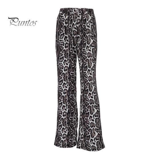 Women Long Pants Elastic High Waist Wide Leg Trousers with Pockets Leopard Print High Street Style Casual Pants