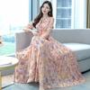 Spring Autumn Mom Dress With Waistcinch Vneck Long Chiffon Skirt For Commuting And Office