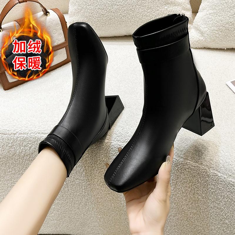 Fashion Aphixta 7cm High Heel Black Modern Boots Warm Lining Ankle Boots Women Winter Snow Boot Zip Shoes botas mujer botines Big Size42