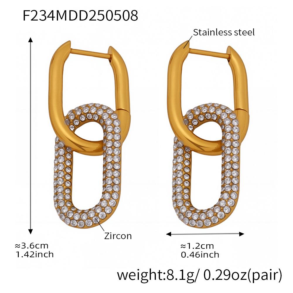 Qiong Yao Stainless Steel Zirconium U-Shaped Oval Double Ring Earrings - Cool, Unique Design for Women