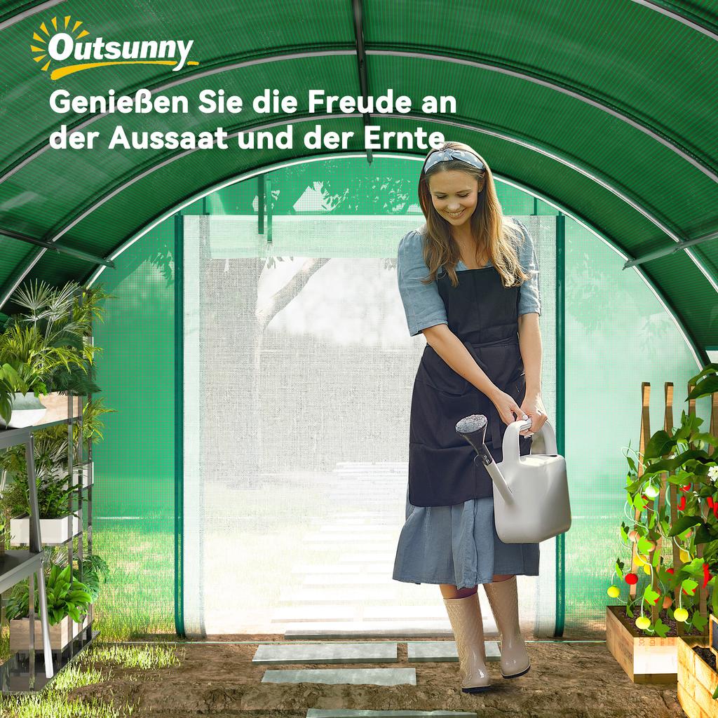6 X 3 X 2 M Polytunnel Greenhouse with Sun Protection Net, Roll-Up Side Walls, Plastic Cover, Steel Frame, Green