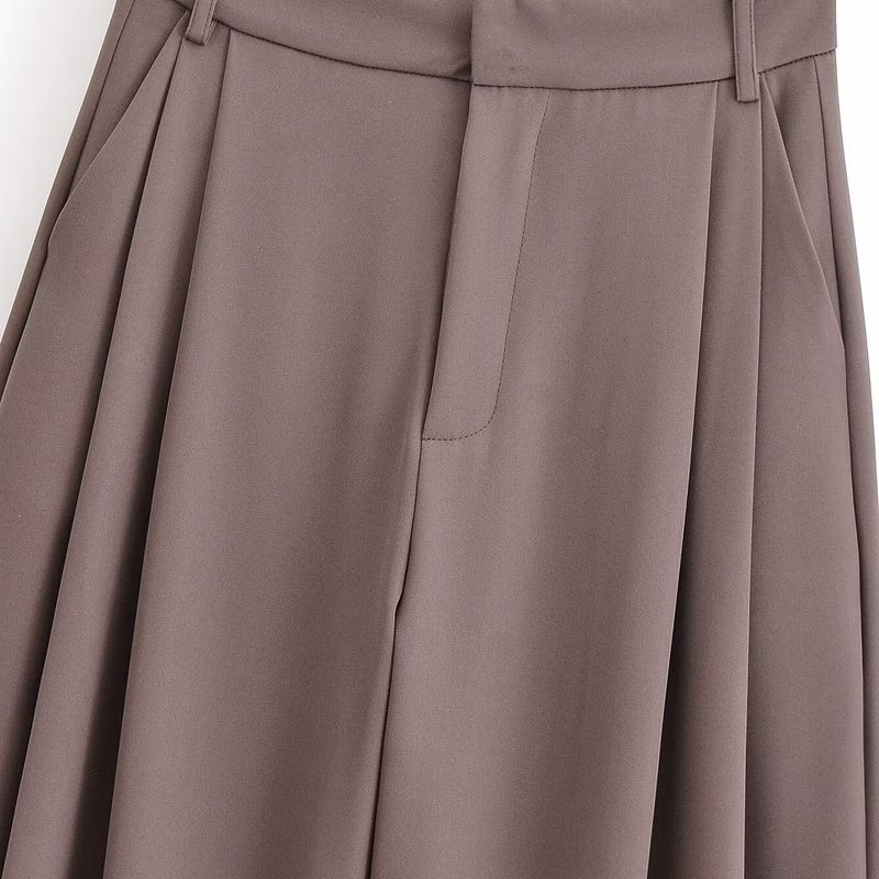 Kaslead New Women Clothes Western Style Versitile Fashion Flip Double Pleated Wide Leg Pants 4661439
