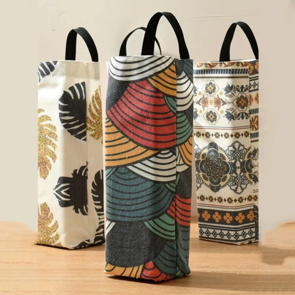Printed Pattern Plastic Bag Holder Pull-out Storage Dispensers Garbage Bag Storage Breathable Cloth Wall-mounted