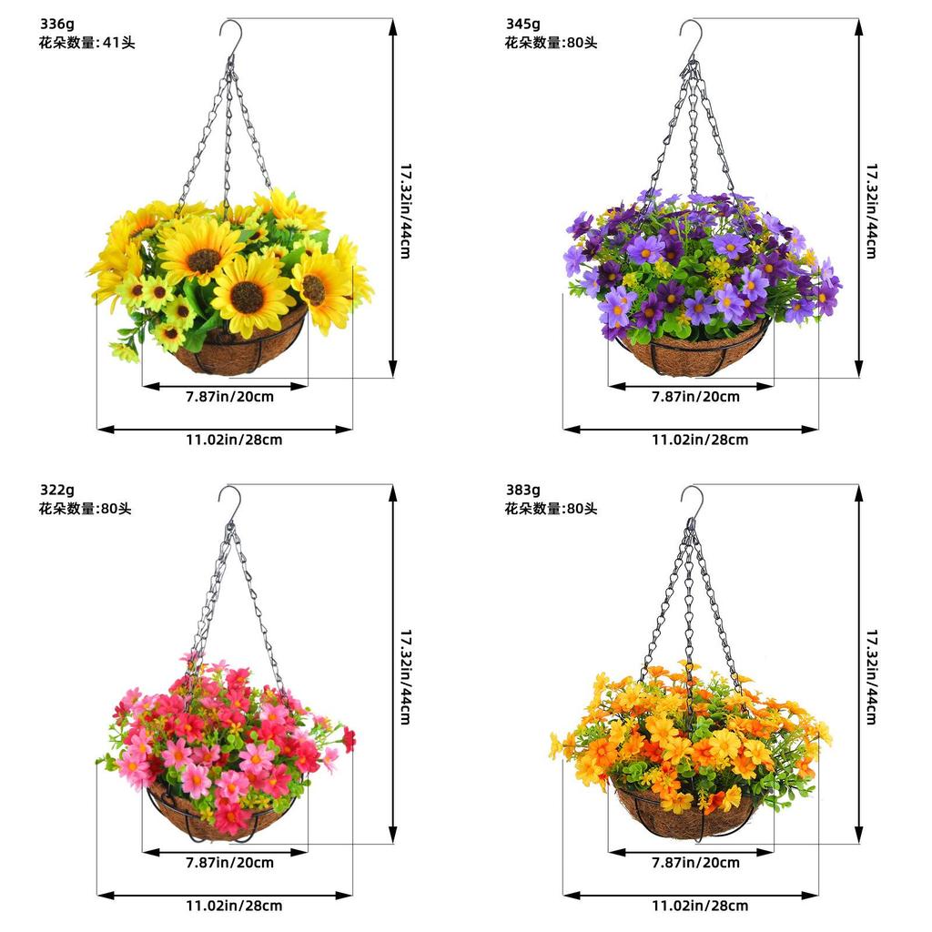 Artificial Flower Hanging Basket With Silk Flowers For Home Decor And Living Room Display