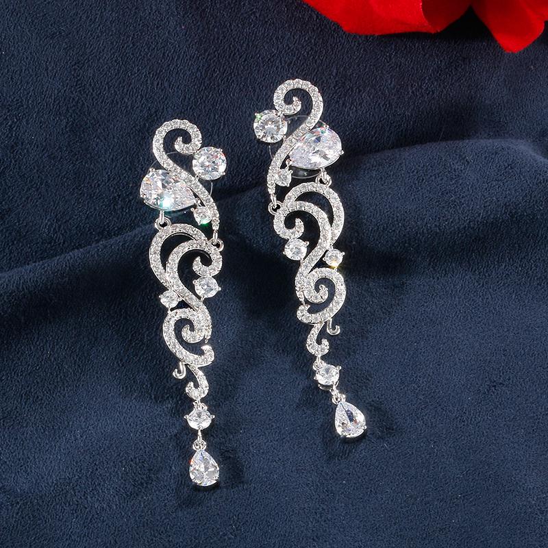 ZAKOL Luxury Shiny AAA Cubic Zirconia Hanging Earrings for Women Imitation Zircon Bridal Long Earring Women's Wedding Zircon