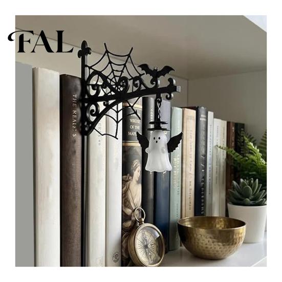 Black Metal Stand Decor Library Lantern, Mini Decorative Bookshelf Lamp, Spooky Pumpkin Ghost Hat Reading Nook Halloween Lanterns LED Nightlight,